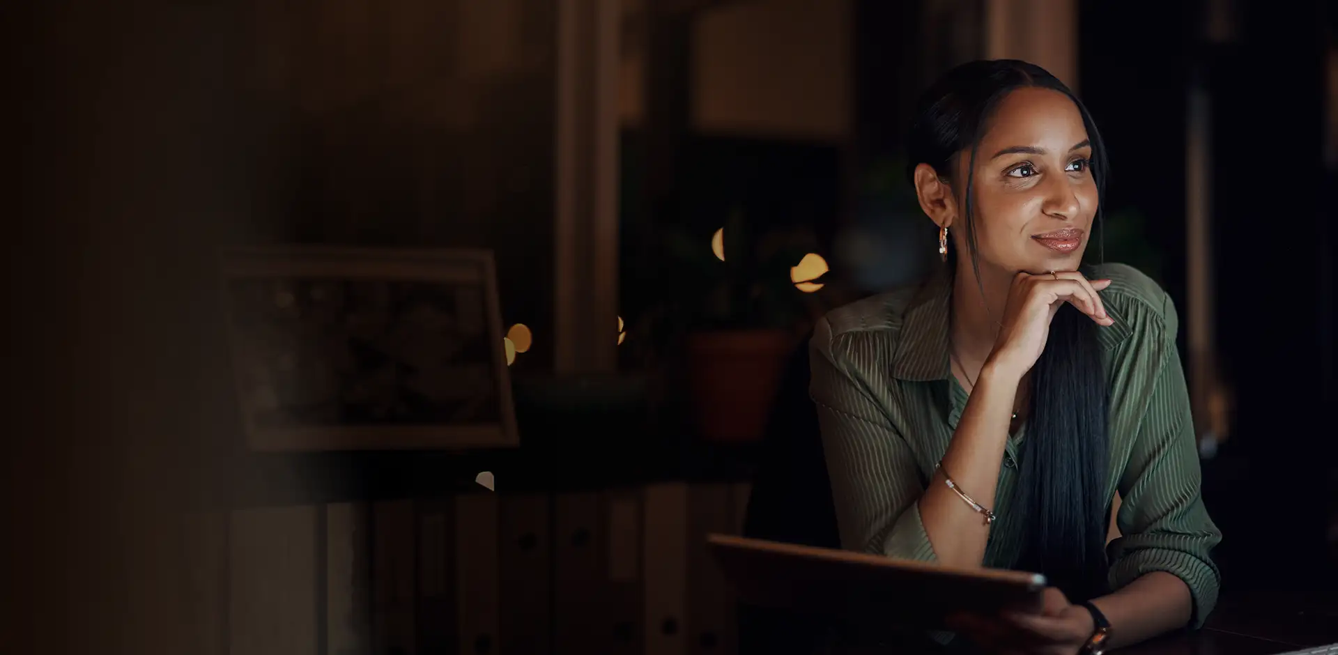 Hero Black Woman Tablet Night Time