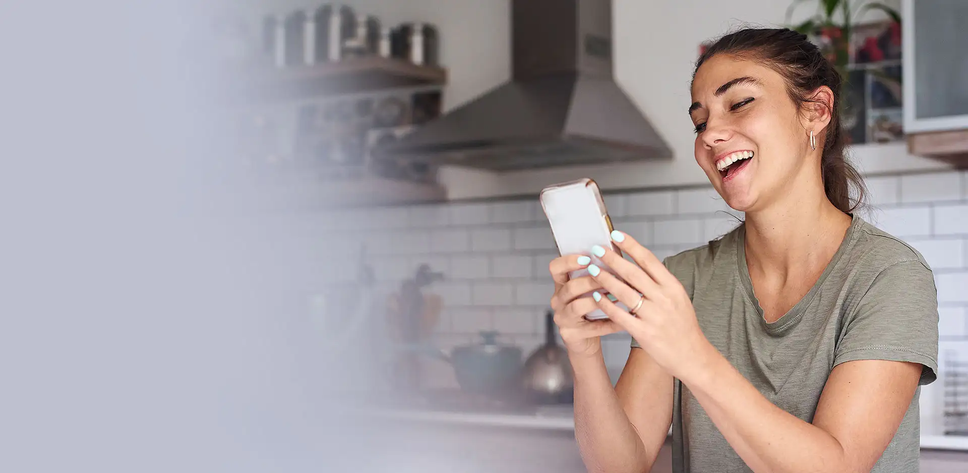 Hero Woman Phone In Kitchen