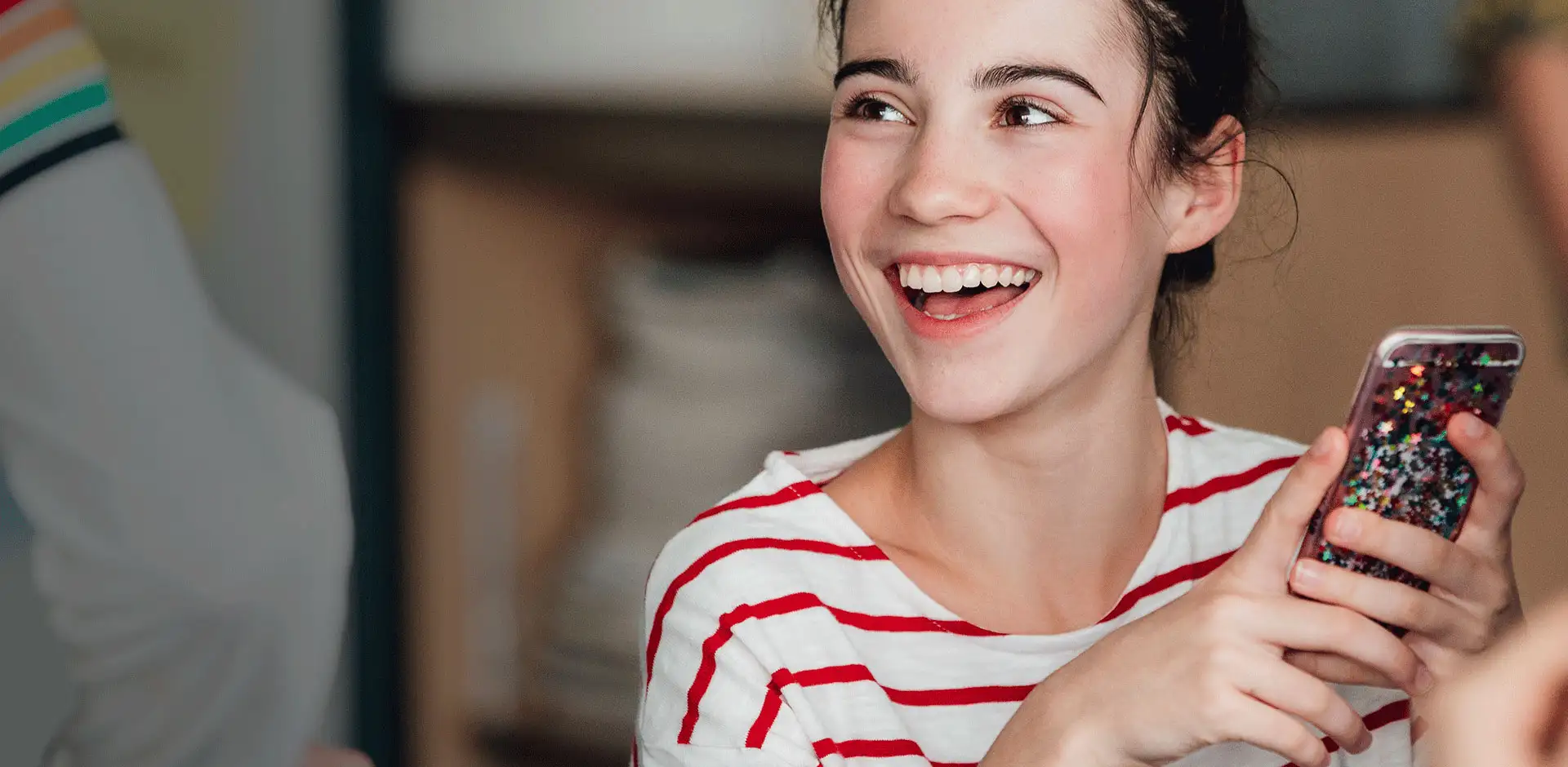 Hero Young Woman Phone Stripey Top