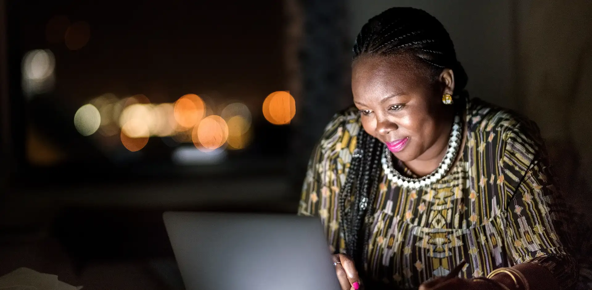 Hero Black Woman Laptop Night Time